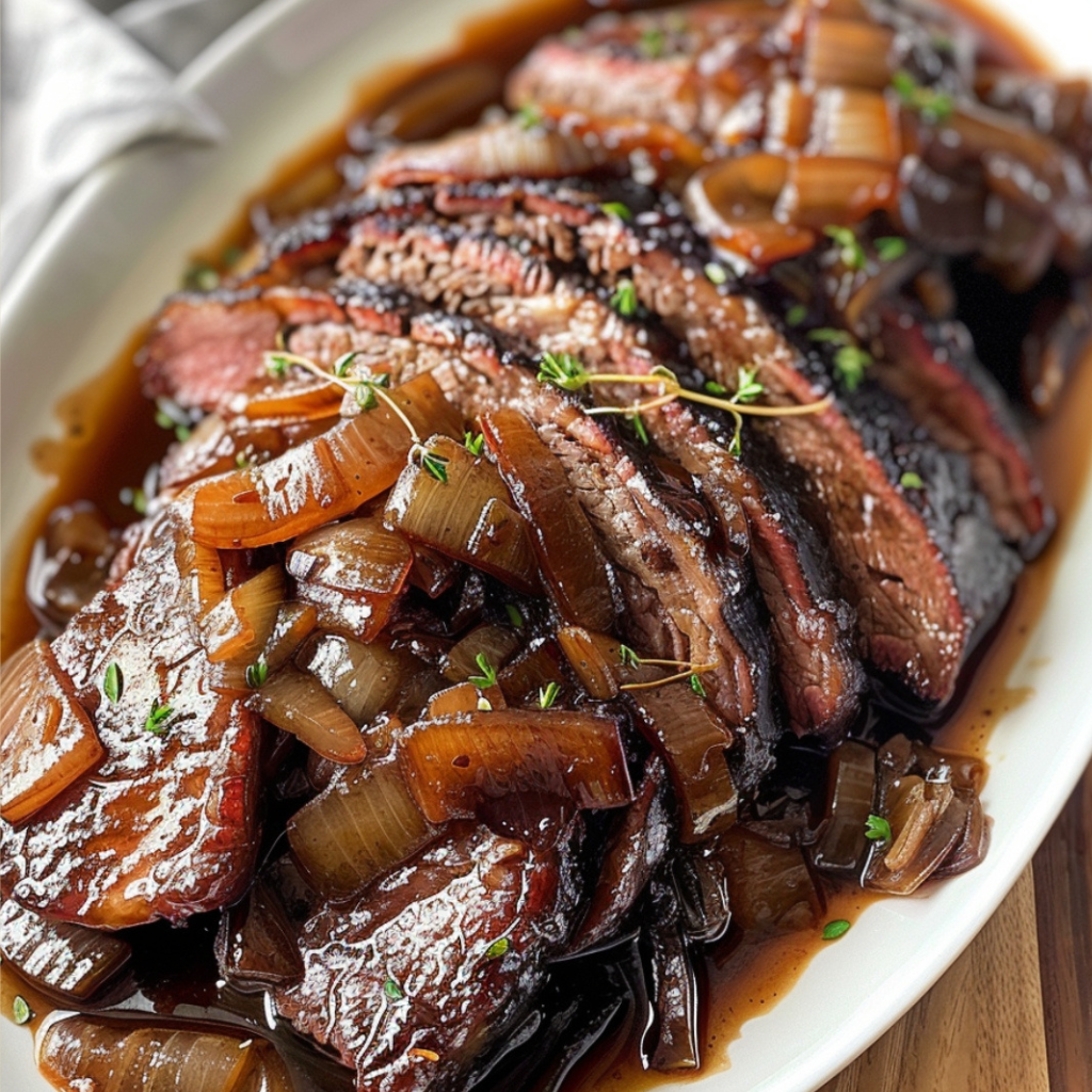 Zarte Rinderbrust in Balsamico-Zwiebelsauce