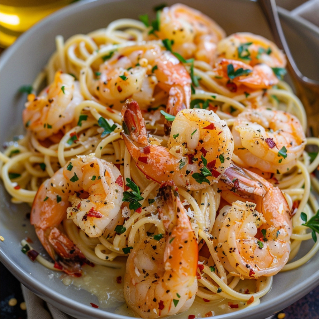 Knoblauch-Shrimps Scampi Linguine